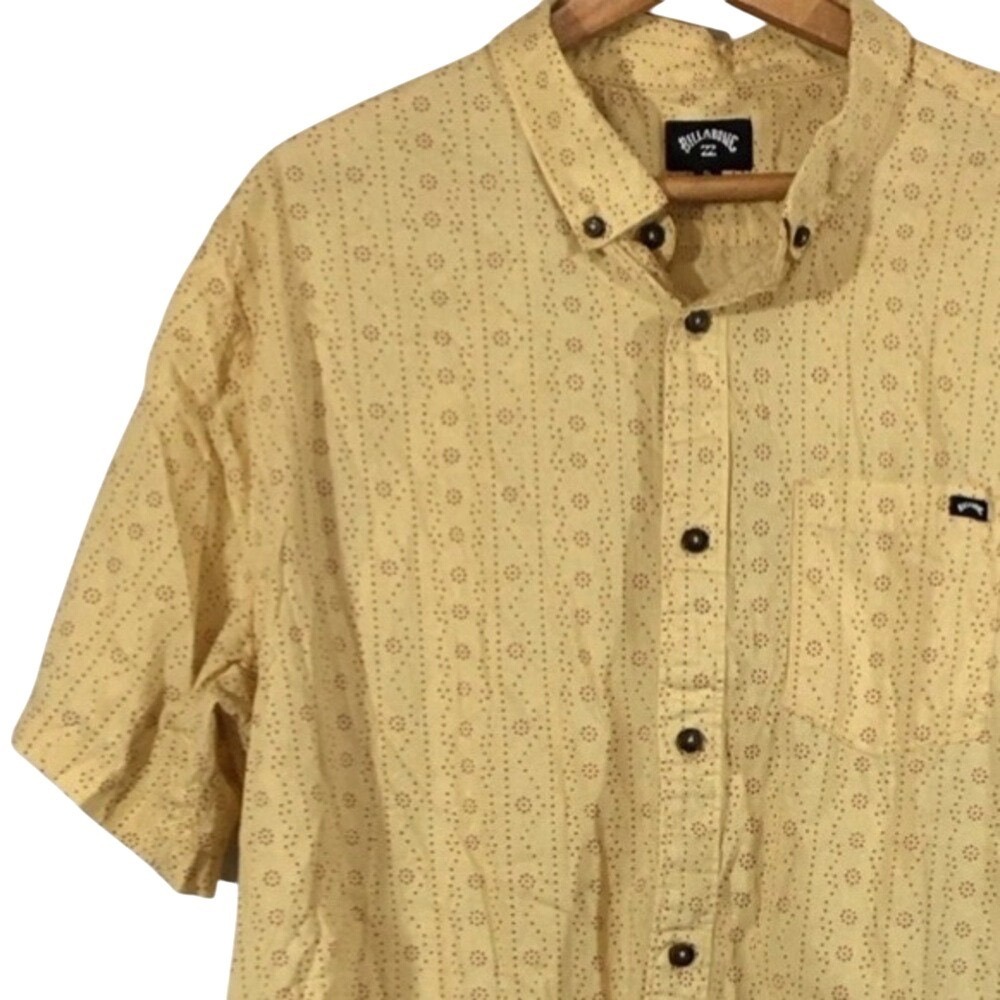 Billabong Geometric Dot Pattern‎ Short Sleeve Button Down Shirt XL Yellow